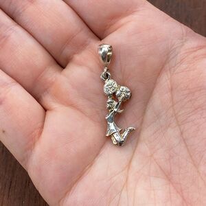 Vintage 925 Sterling Silver Cheerleader Jumping Pom Poms Pendant Bracelet Charm